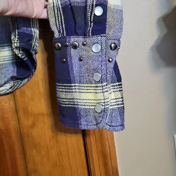 Free People Marfa Plaid Studded Button-Up Flannel Shirt - Picture 8 of 12